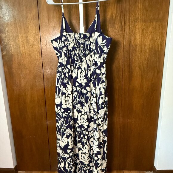 A New Day Navy/White Maxi Sun Dress w/Pockets Adjustable Straps Elastic Back 1X - Picture 5 of 9